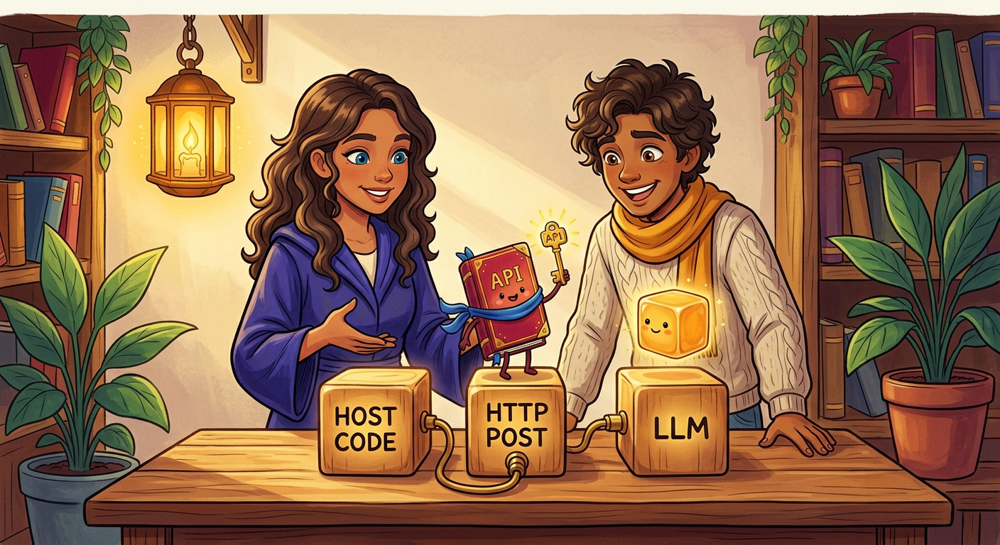 The three primitives: Host Control Flow, an HTTP POST request, and the remote LLM